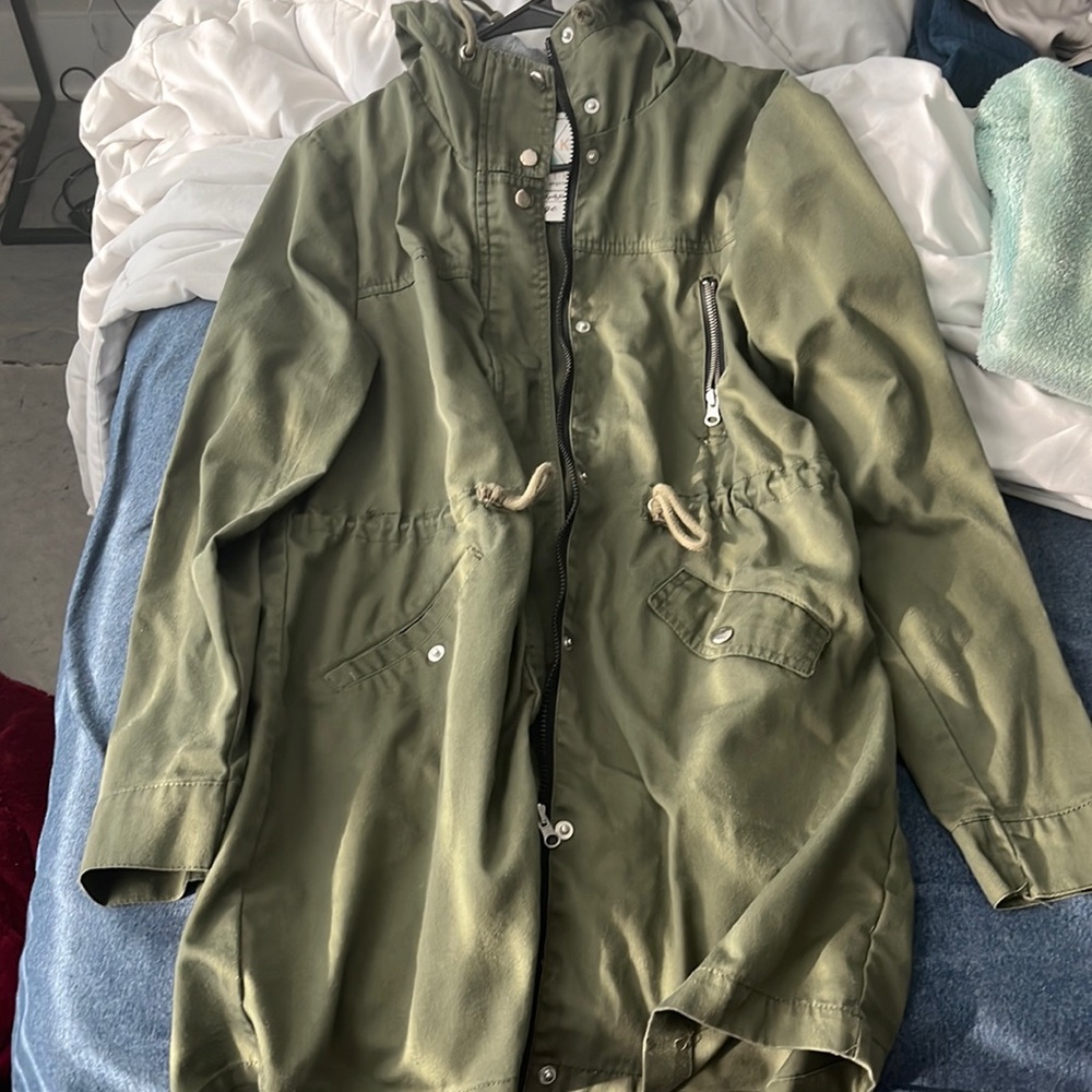 Green denim hooded jacket